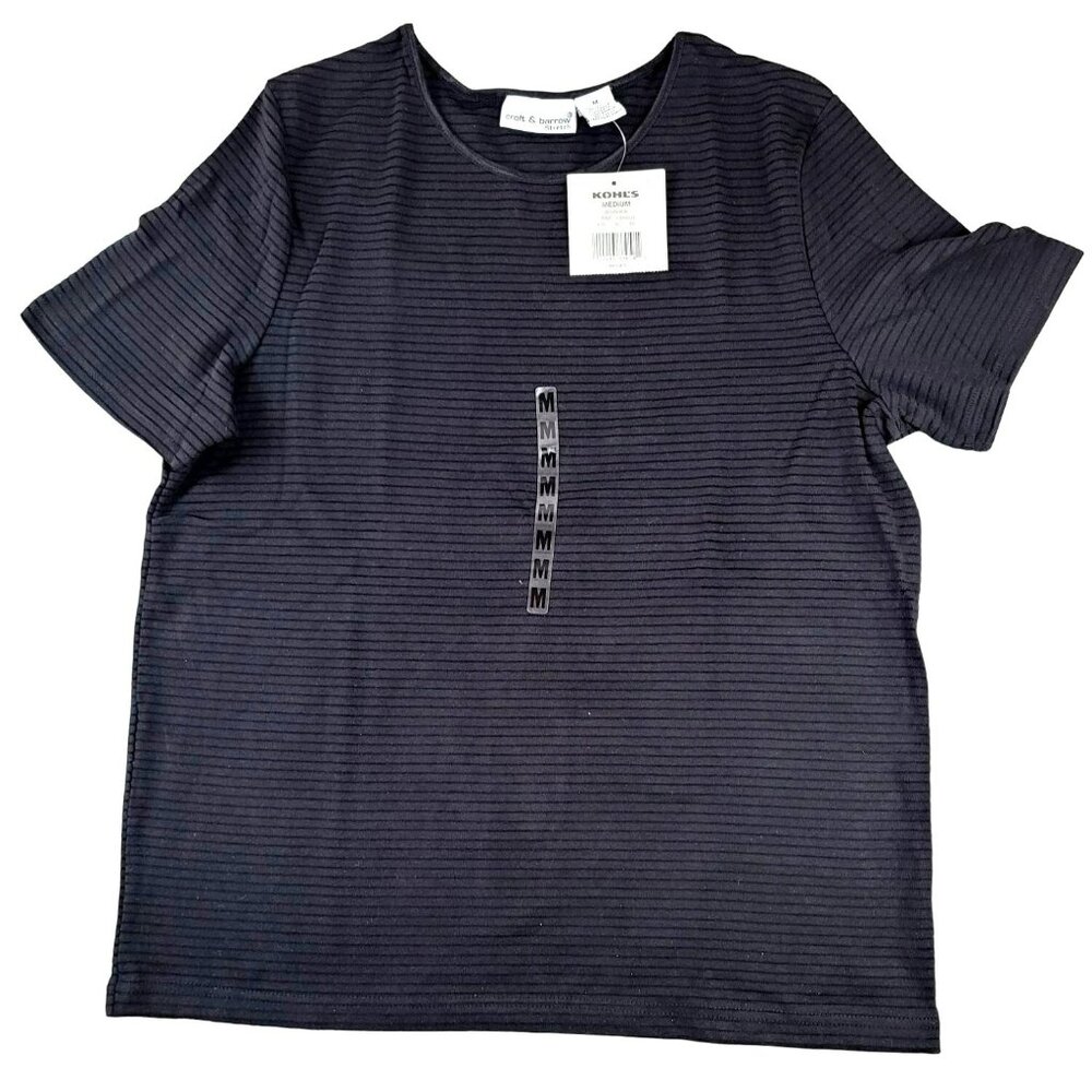 Croft & Barrow Womens Black Top Dressy Stretch Ribbed Blouse Size M NWT JH1425